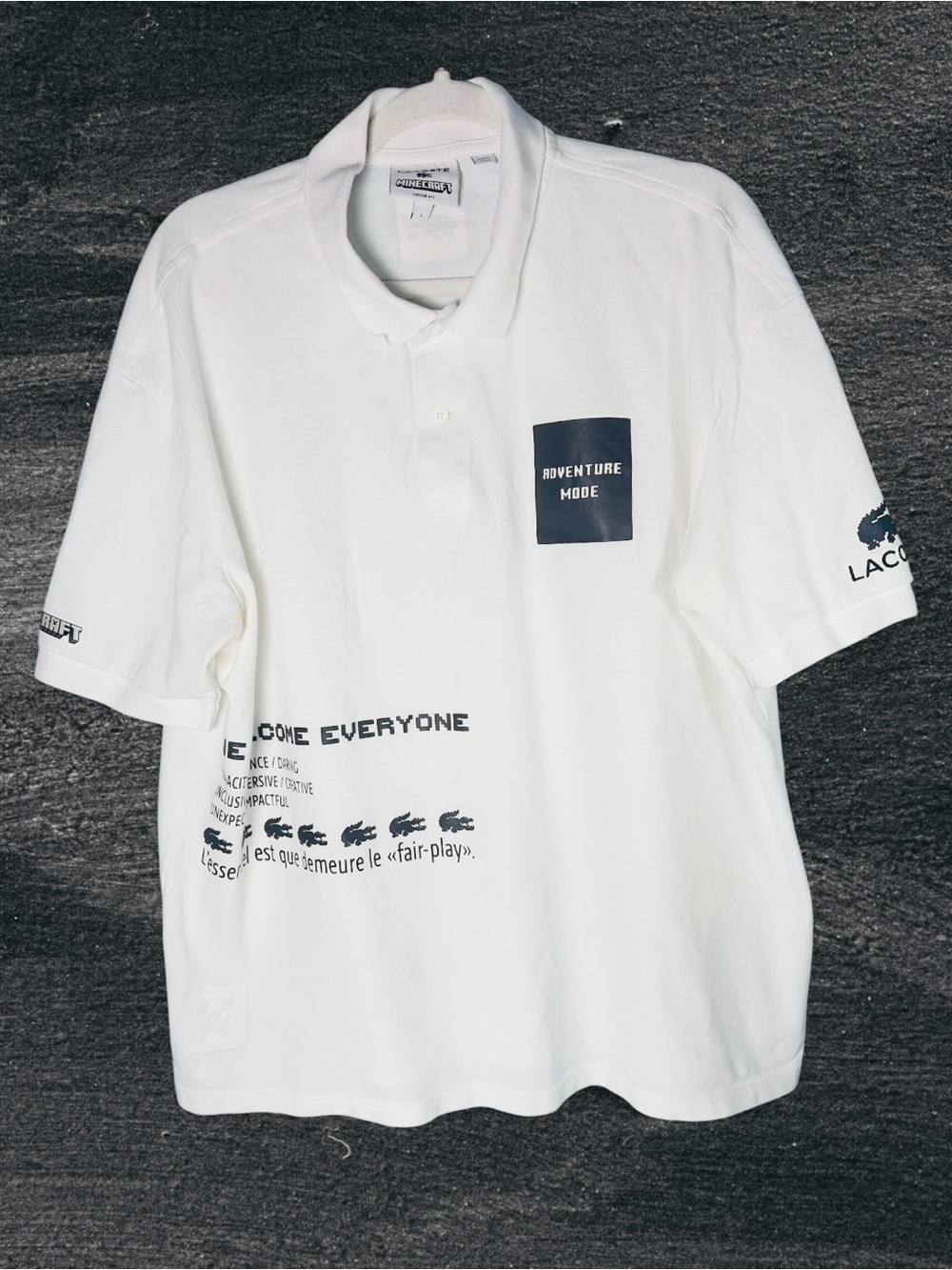LACOSTE X Minecraft XL Polo Shirt Organic Cotton Pique Relaxed Fit White